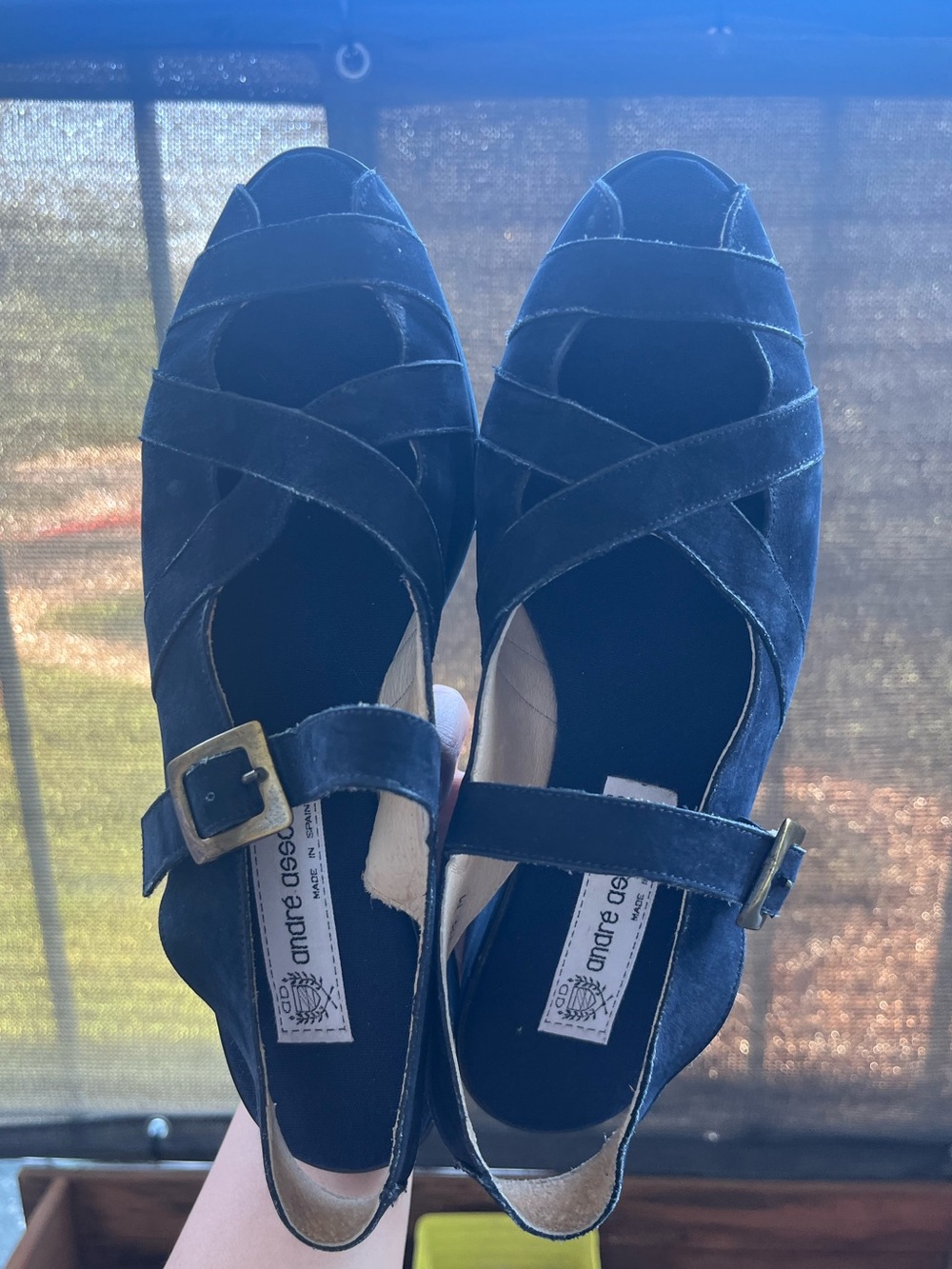 Andre Assous Navy Suede Crisscross Buckle Flats